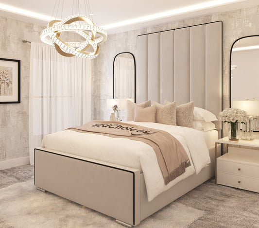 Herringbone Luxury Panelled Bed With Contrast Black Piping